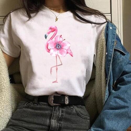 Women Printing Print Graphic Cartoon Flamingo Flower 90s Fashion Cartoon Clothes Lady Tees Tops Female T Shirt Womens T-Shirt
