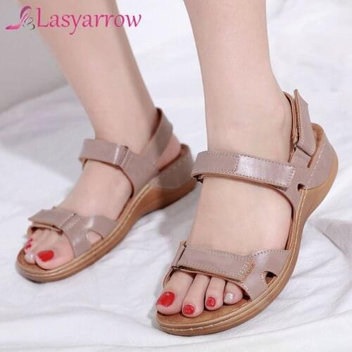 Lasyarrow Women sandals 2021 new wedge shoes woman hook&loop casual shoes female sandalia feminina beach sandals summer shoes