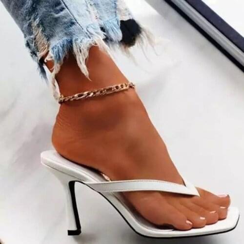 New Stylish Womens Heel Flip Flops Black High Heels White Sandals Women Mules Slippers Ladies Summer Shoes 36-42 Calzado Mujer