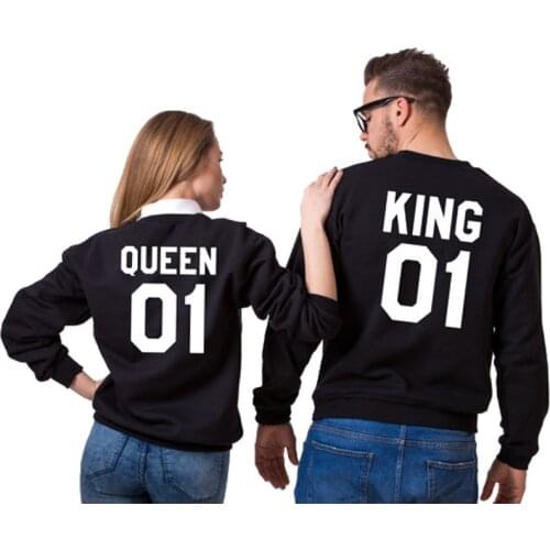 Female KING Queen Letter Print Couple Clothes Hoodies Women Sweatshirts Plus Size Lover Pullover