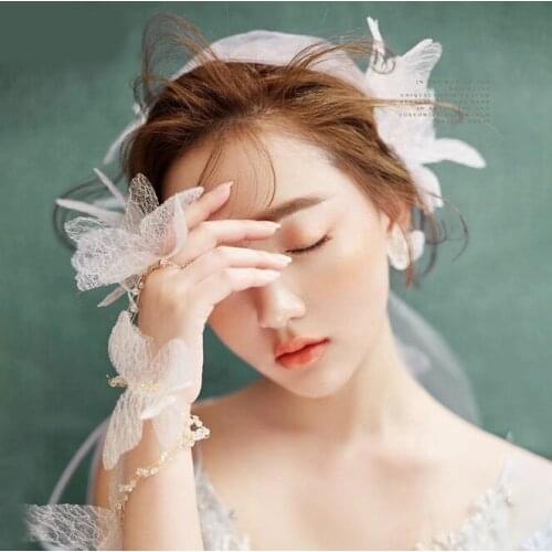 Pearl White Butterfly Ribbon Headband Hairband Women Hair Jewelry Bride Tiaras and Crowns Headpiece Bridal Wedding Accessories