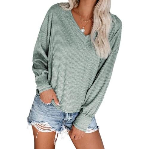 Black/White/Green/Pink The Morning View Thermal Knit Top Women V Neck Long Cuffed Sleeve Casual Knit Top Plus Size S-2XL