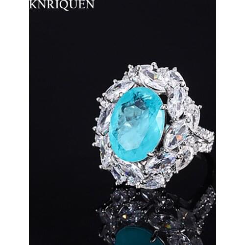 Luxury 100% 925 Sterling Silver 10*14mm Oval Emerald Paraiba Tourmaline Gemstone Rings for Women Charms Party Ring Fine Jewelry