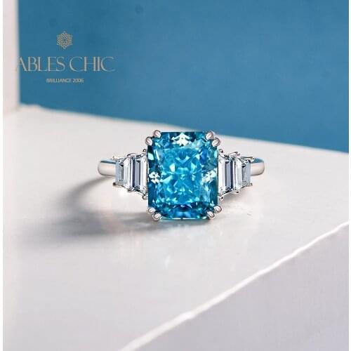 925 Sterling Silver 5A Zircon Aquamarine Gemstone Bridal Engagement Rings Cushion Cut Lab Blue Apatite Wedding Ring S2R1S2R1346