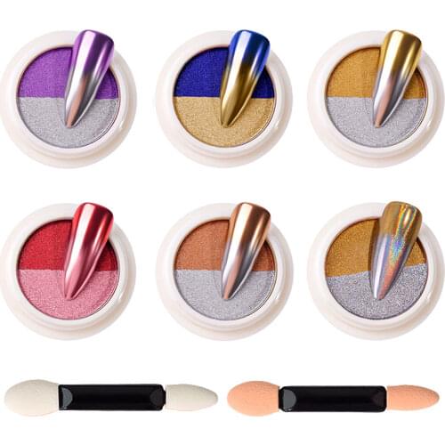 1 Jar Mirror Powder Nail Double Color Solid Metallic Chrome Dust Nail Art Laser Gel Pigment Magic Two-color Gradient Powder Ta19