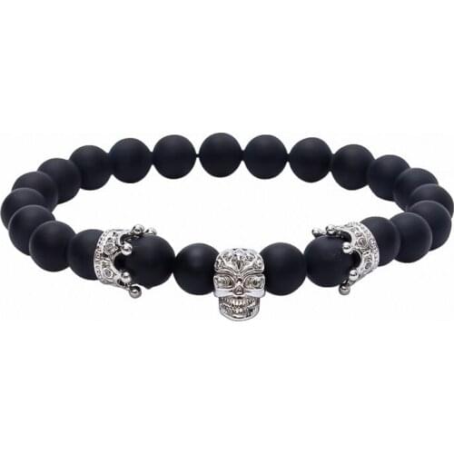 1pcs -10pcs New Bracelets in Luxury Jewelry ,8MM Matte Stone Stone With 24k Gold color Crown and Skeleton Heads
