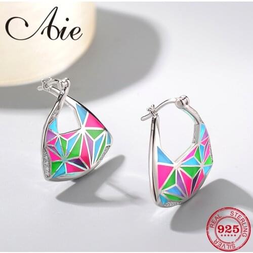 2018 new fashion DIY gift 925 Sterling Silver Triangle shape Colourful pattern fine Enamel Dangle Earrings Party Jewelry