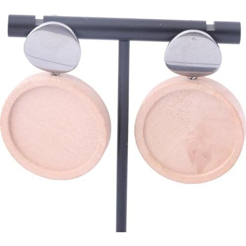 6pcs fit 25mm wooden cabochon earring setting base diy stainless steel post findings for jewelry making supplies
