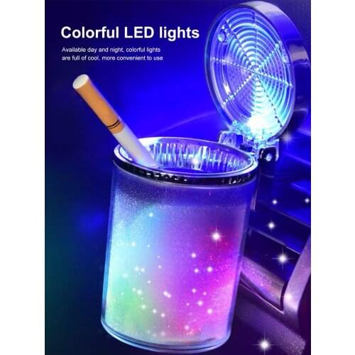 Car Ashtray with LED Light Airtight Lid Multifunctional Vehicle Cup Holder Air Vent Ashtray Trash Can Car Interior Decoration