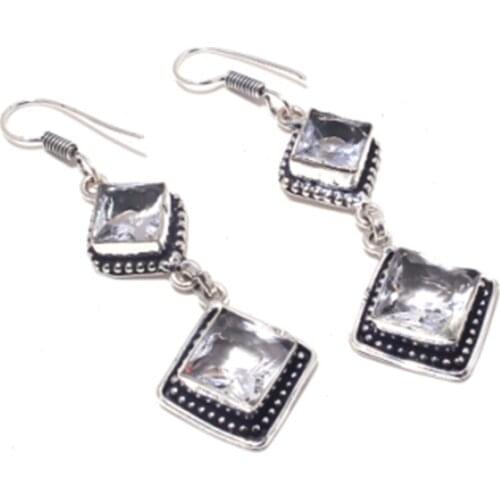 White Topas,Silver Overlay on Copper Earrings ,65mm , E3915