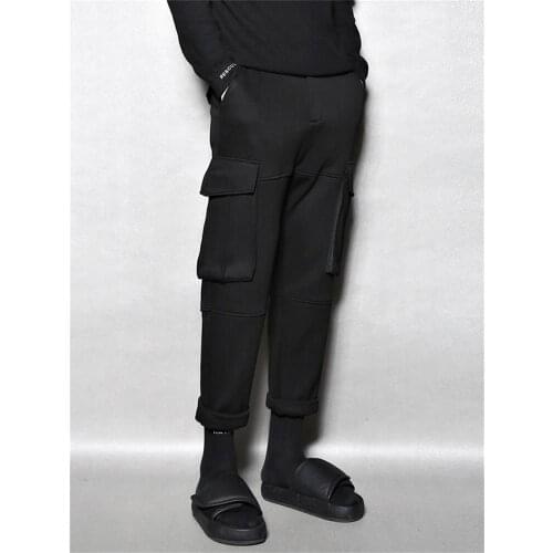 Mens new classic Dark Port style is simple multi-pocket cargo pants loose trend large size nine point casual pants