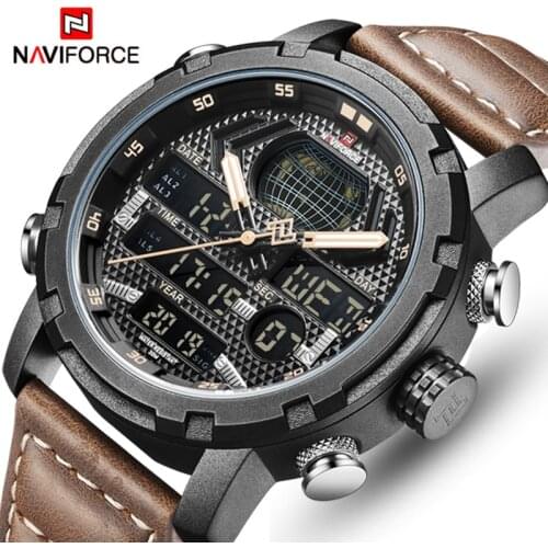 New NAVIFORCE New Mens Fashion Sport Watch Men Leather Waterproof Quartz Watches Male Date LED Analog Clock Relogio Masculino