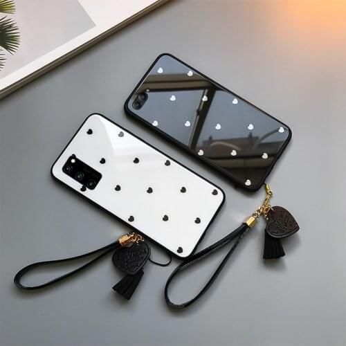 For Samsung note 20 Ultra 10 Lite 8 9 Case small Love Heart Hard Glass Cover For Samsung S10 e S8 S9 S20 Plus Ultra Give Strap