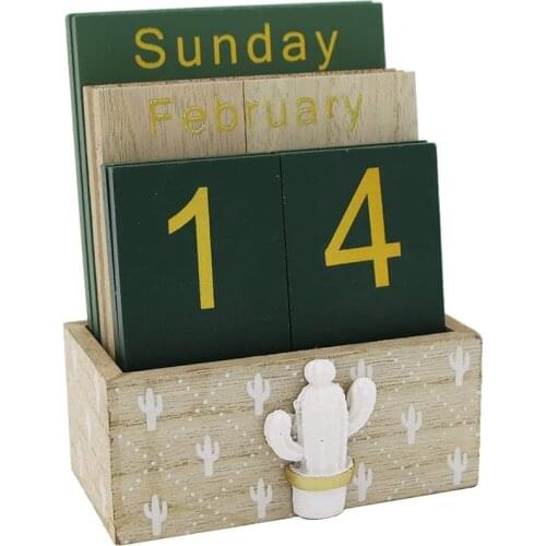 Wooden Flip Desk Blocks Calendar,Perpetual Plank/Table Calendar Display,for Home/Office Decoration,11.5X6.5X14.5CM