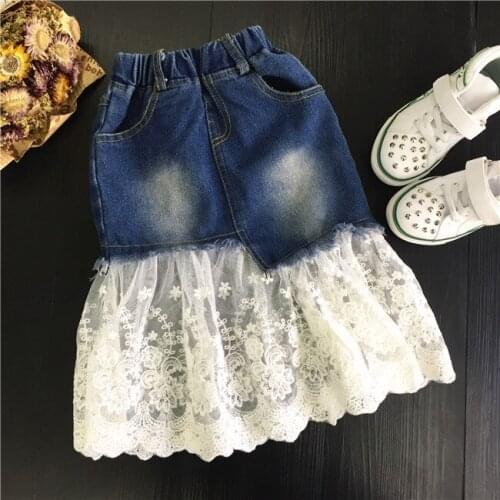 Baby Girl Denim Skirts 2019 Fashion Spring New Childrens Clothing Toddler Denim Lace Patchwork Skirts Kids Thin Wild Skirt 2-8Y