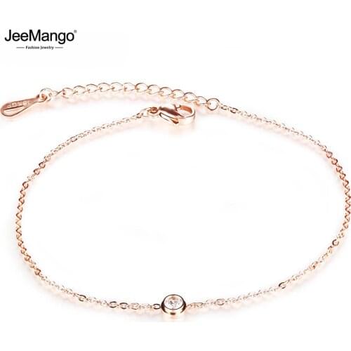 JeeMango Cubic Zirconia Anklet Foot Jewelry Rose Gold Anklet Bracelet Leg Chain Stainless Steel Anklets Women Jewelry JA19034