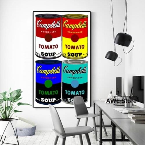 Oil Painting Printed on Canvas Andy Warhol Campbells Soup Classic Wall Art Canvas Paintings Wall Pictures for Living Room Decor