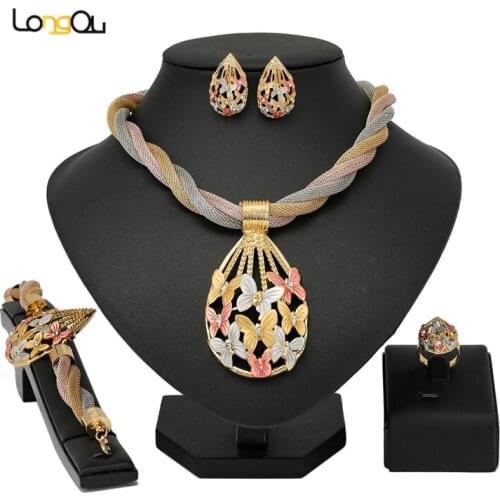 Longqu 2021 fashion african Bridal Jewelry set Wholesale New Design women wedding jewelry set Dubai gold designer jewelry set
