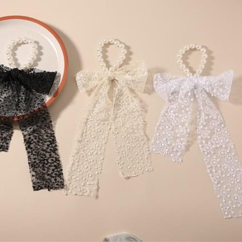 New Fashion Personality Bowknot Pearl Hair Rope Antique Summer Streamer Hair Ring Female Hair Ornament Headdress FemaleSY125