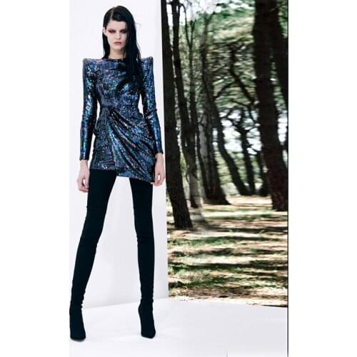 2019 Newest Fashion Sequin Dress Autumn Winter Elegant Bodycon Slim High Neck Long Sleeve Dress Party Dresses Nightclub Vestidos