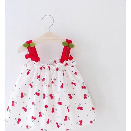 Summer New Cotton Baby Girls Sleeveless Dress Newborn BABY Cherry Print Sling Dresses Girl Princess Infant Clothing