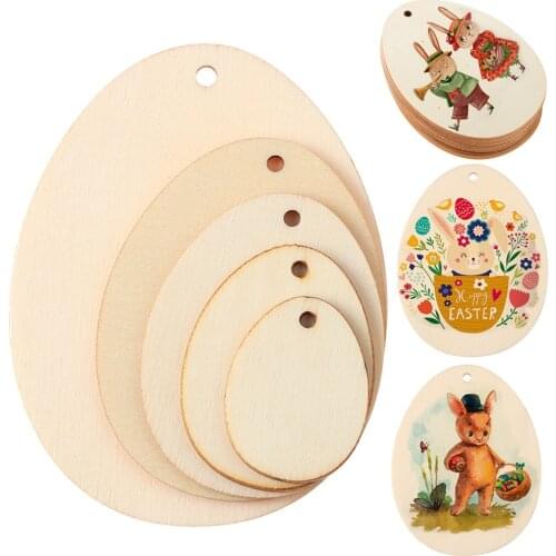 NEW 20-40mm Unfinished Blank Natural Wood Easter Eggs Shape Chip Ornament Hanging Tag Wedding Party Decoration Supplies