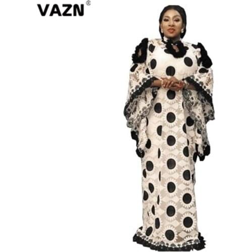 VAZN New Free Size Loose Chic Ladies Slim Elegant Night Club Sexy Slim Young Maxi Dress 2020 Full Sleeve Dot Print Lady Dress