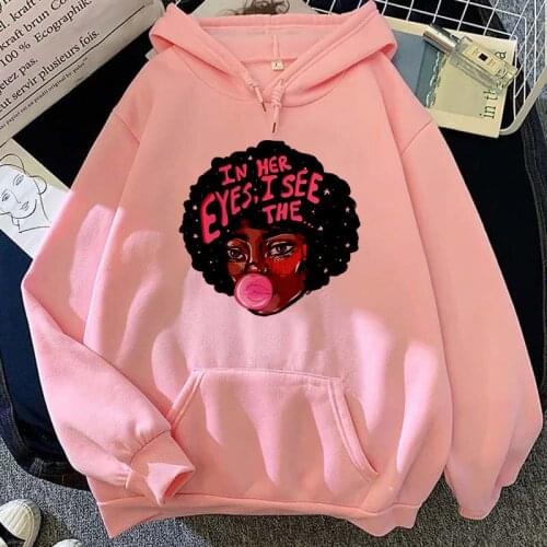 New Women Hoodies Harajuku Black beauty Printed Pocket Warm Pullovers Hip Hop Loose Female Hoodie Sweatshirts Pink tops Clothing