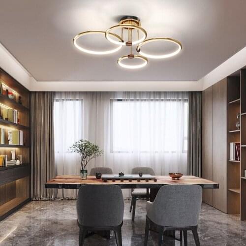 Nordic Luxury LED Chandelier for Living Room Modern Simple Bedroom Dining Room Creative Ring Hanging Lamp Round Chandelier Lamp