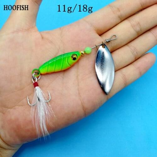 HOOFISH 3PCS/lot Metal Rotating Sequins Spoon lure11g/18g Spinner Fishing Hard Bait With Feather Treble Hook Fishing Accessories