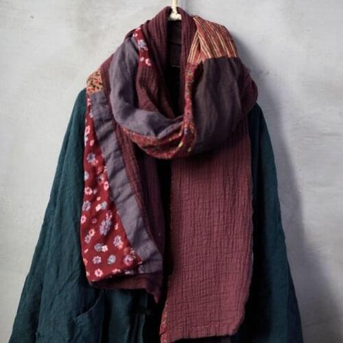 Johnature 2021 Autumn Winter New Retro Patchwork All-match Scarfs Cotton Linen Comfortable Women Warm Long Fashion Scarf
