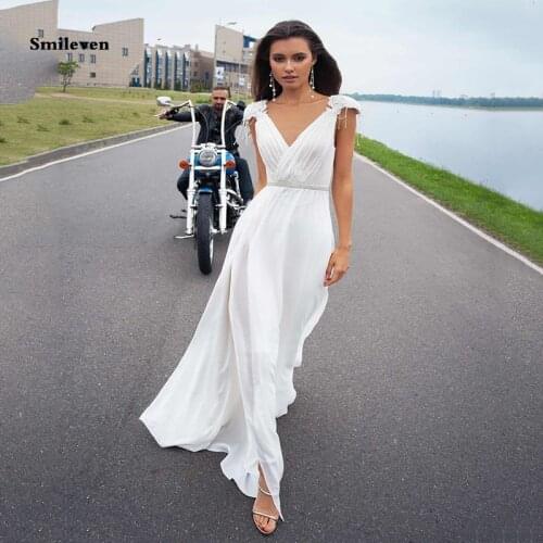 Smileven Beach Wedding Dress A Line Chiffon Cap Sleeve Bride Dresses Sexy V Neck Vestido De noiva Wedding Gowns