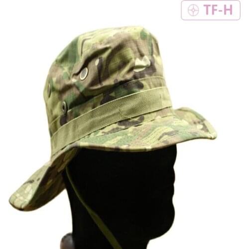 Tactical Round Brim Cap Camouflage For Good Sun Protection 56-60cm Adjustable Cowboy Hat With Metal Mesh Vents With Molle Strap