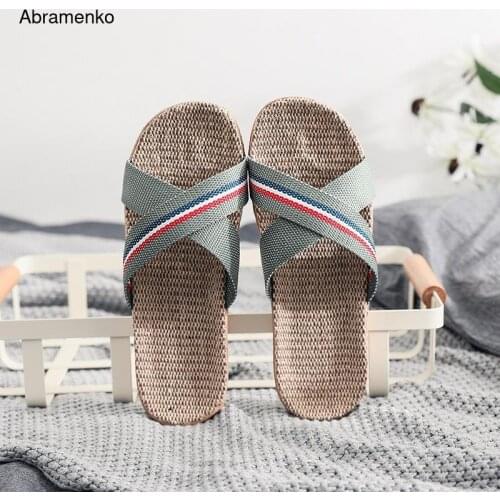 Women Slippers Female Summer Non-slip for linen home Slides Comfortable Sandals Slippers Indoor Home Striped Slippers Size 35-45