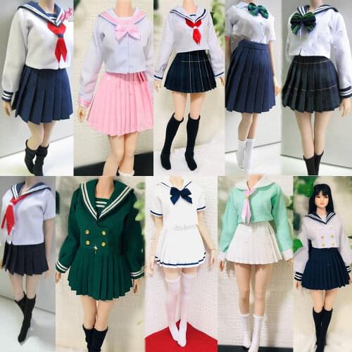 1/6 Female Long Sleeve Top Student Tie School Uniform Skirt Sailor Suit Set Accessory Model for 12'' Middle Largest Bust Body