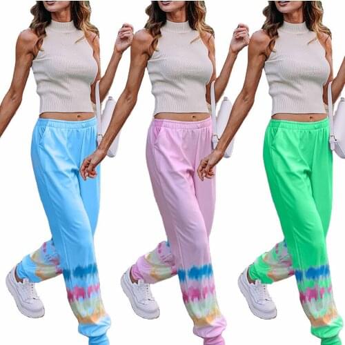 AYES Retro Loose Thin Women Pants 2021 New Spring Autumn Femme Harajuku Tie Dye Print Pant Women Trousers Pantalon Mujer Comodo