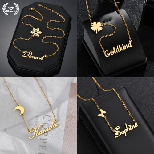Fashion Custom Stainless Steel Name Necklace for women Personalized Letter cute Crown Butterfly Pendant jewelry Friendship Gift