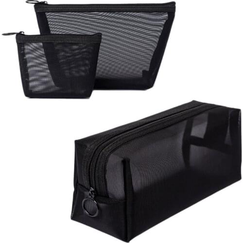 3Pcs/Set Black Mesh Clear Cosmetic Bag Beauty Wash Bags Makeup Case Travel
