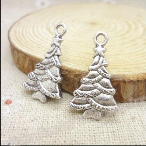 75pcs Vintage Charms Christmas tree Pendant Antique silver Fit Bracelets Necklace DIY Metal Jewelry Making