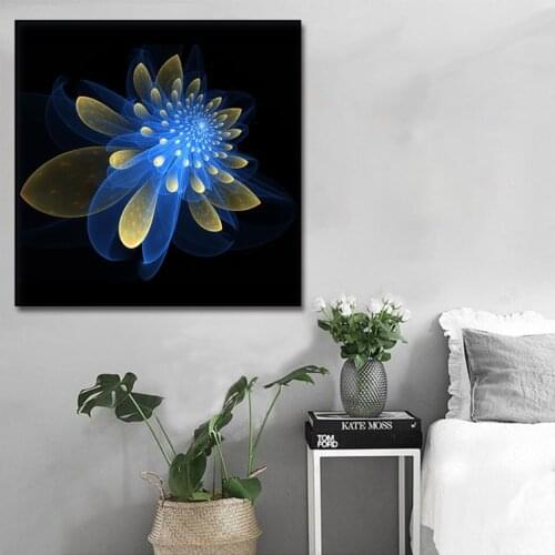 Abstract Blue Glowing Flowers Poster 1pcs Modern Home Wall Decor Canvas Picture Art HD Print Painting On Canvas for Living Room