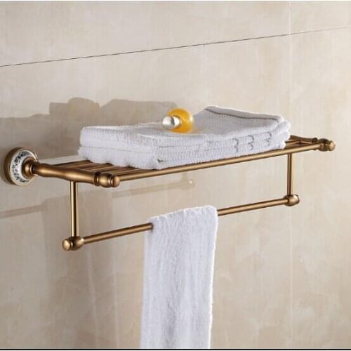 Antique Bronze Space Aluminum Bathroom Towel Shelf Rack European Brushed Towel Holder Double Layer Bathroom Products Accessories