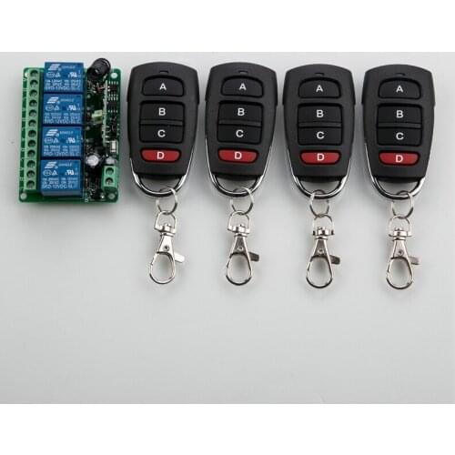 DC 12V 10A 4 channel RF Wireless Remote Control system 1 Receiver 4 Transmitter Household bulb power control