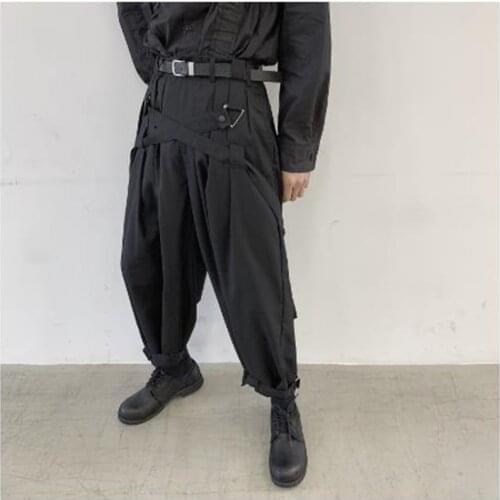 Mens pants bandage slacks mens nine minute pants hip hop wide leg pants stage Japanese yamamoto style punk Gothic trend