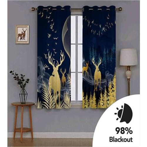 Decoration curtains Forest animals at night print Customized 3D Blackout Curtains Living Room Bedroom Hotel Window