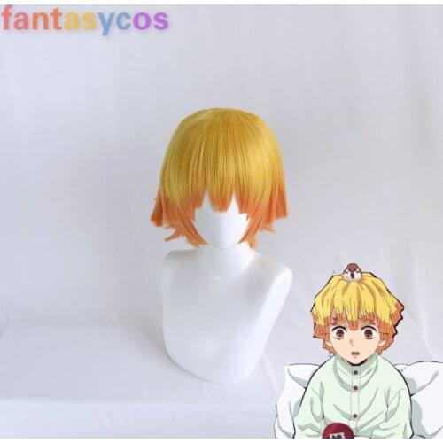 Demon Slayer Kimetsu No Yaiba Agatsuma Zenitsu Wig Cosplay Costume Heat Resistant Synthetic Hair Party Wigs+ Free Wig Cap