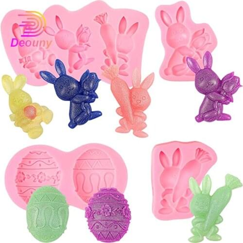 DEOUNY 3D Rabbit Easter Bunny Fondant Silicone Mold DIY Cake Decoration Tools Candy Chocolate Gumpaste Mould Kitchen Accessories