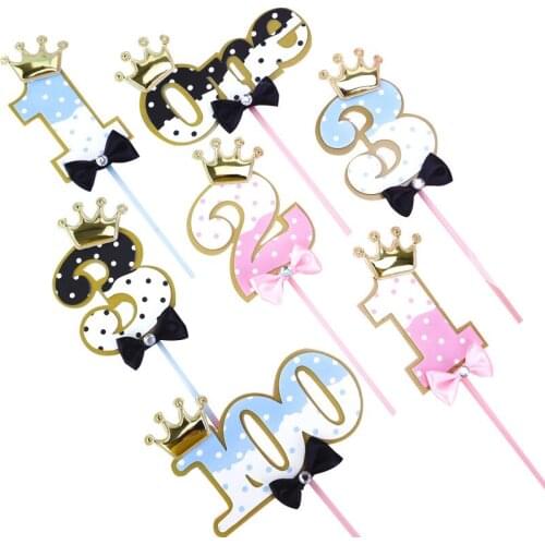 Baby Birthday Cake Topper Pink Blue Baby 100 days Numbers 1 2 3 Birthday Cake Topper Baby Shower Party Dessert Cake Decorations