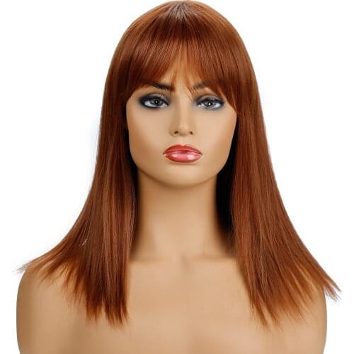 Long Straight Wig for Women Synthetic Wigs with Bangs Yellow Natural Hair Heat Resistant High Temperature Fiber Wig
