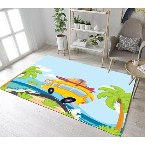 Indoor Childrens Room Floor Area Mat Dining Room Cushion Bathroom Carpets Home Non-Slip Rug Cartoon Motor Home Tropical Trees
