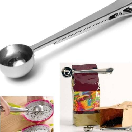 Heathful Cooking 1Cup Tool Stainless Ground Coffee Measuring Scoop Spoon with Bag Sealing Clip LX1546
